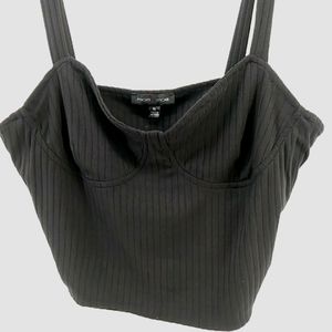 NWOT Moa Moa Ribbed Black Cup Crop Top XL